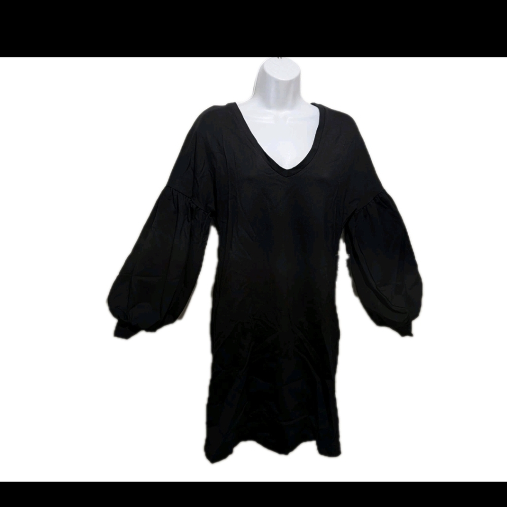 NWT Express Puff Sleeve Dress S Long Sleeve Black Sheath Oversized Stretch Ponte